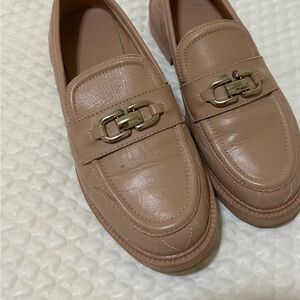 Zara leather Beige Loafers with Chain Detail